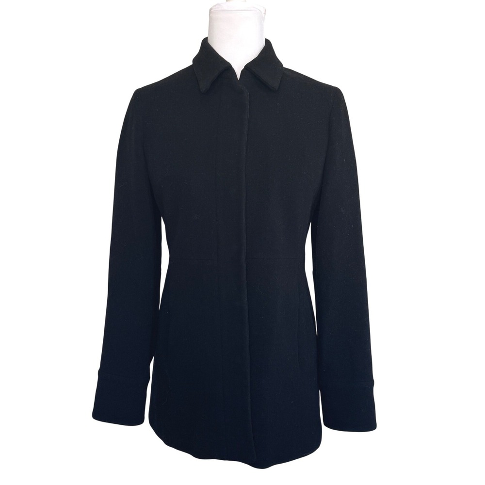Banana Republic Black Wool Cashmere Blend‎ Collared Button Front Pea Coat XS